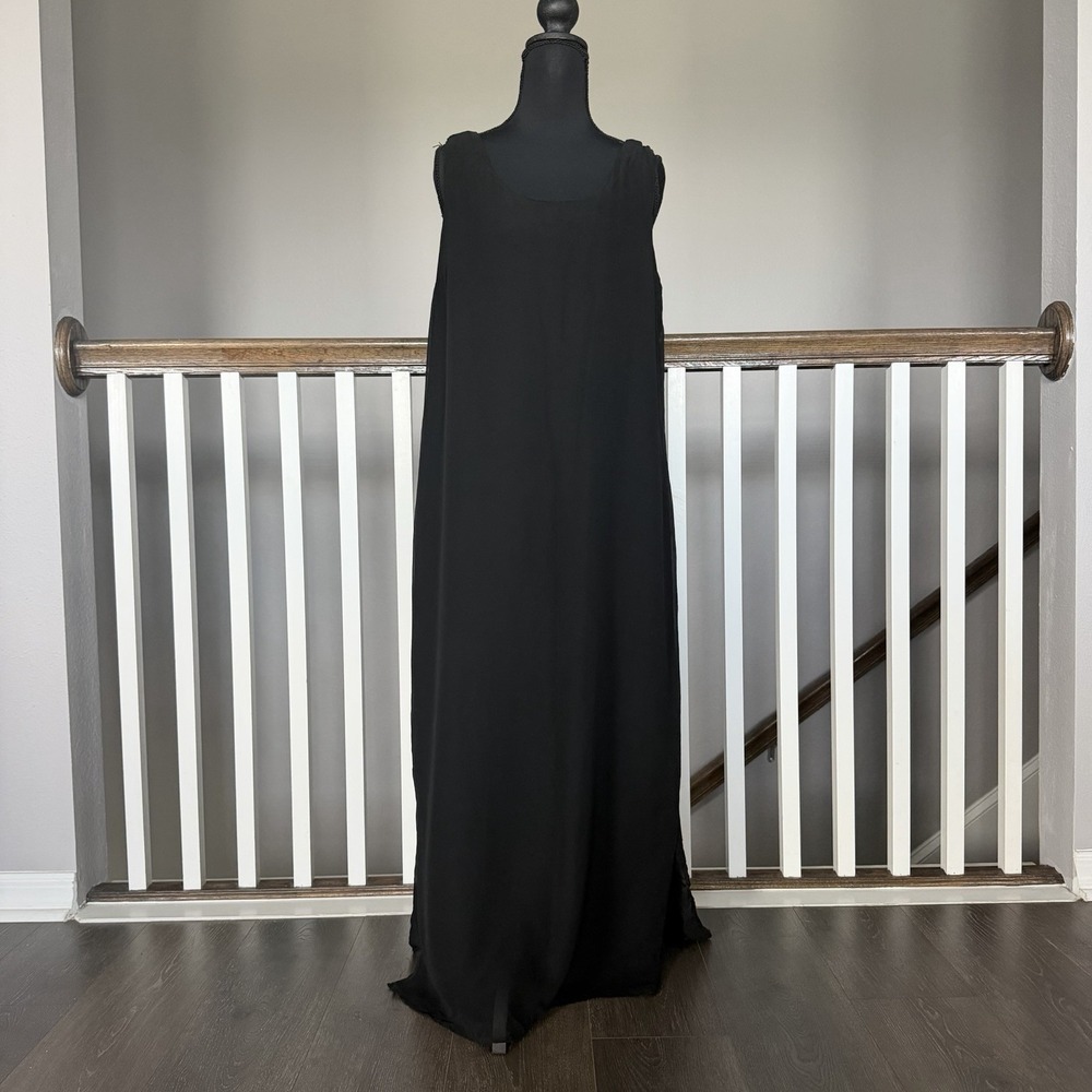 Midnight Velvet Vintage Maxi Dress Sz 16 100% Silk Black 90s Y2K Goth Grunge